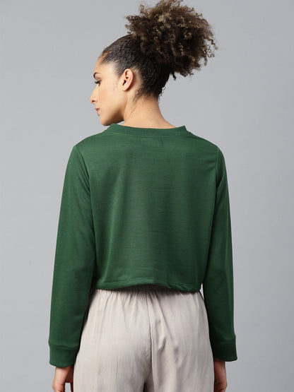 Women's Green Queen-Print Crop Sweatshirt