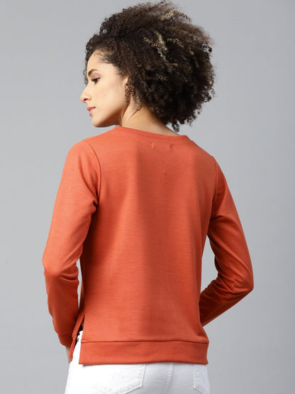 Women's Rust V-Neck Basic Sweatshirt