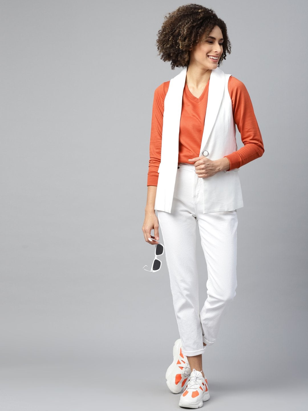 Women's Rust V-Neck Basic Sweatshirt