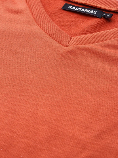 Women's Rust V-Neck Basic Sweatshirt