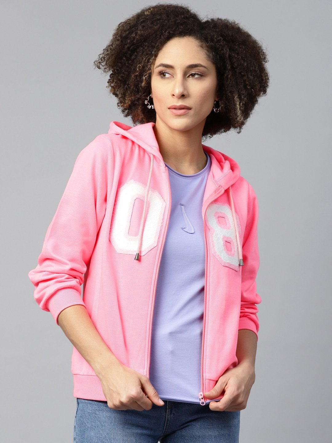 Women's Pink Fleece Zipper Hoodie Sweatshirt