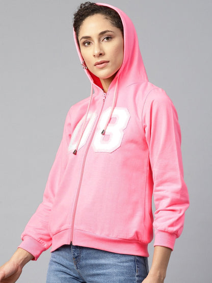 Women's Pink Fleece Zipper Hoodie Sweatshirt