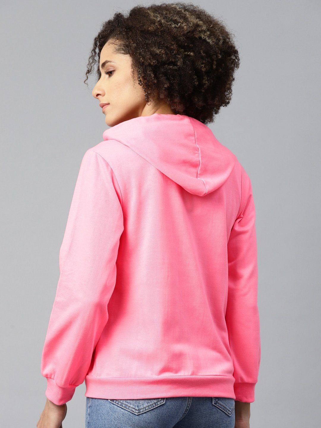 Women's Pink Fleece Zipper Hoodie Sweatshirt