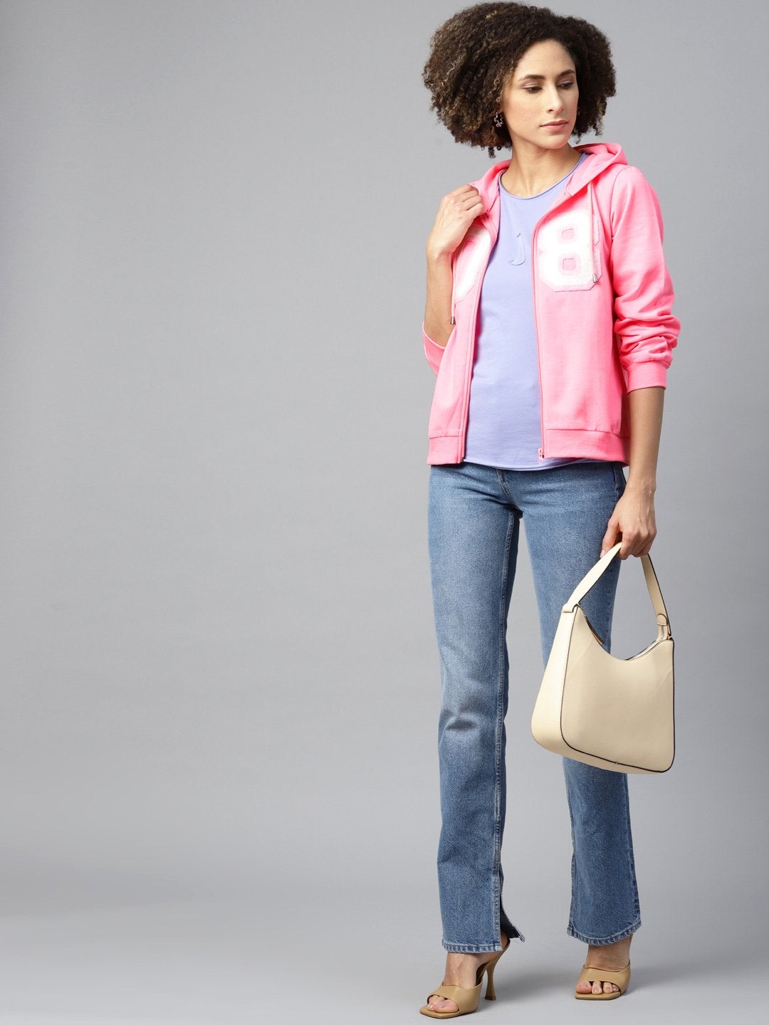 Women's Pink Fleece Zipper Hoodie Sweatshirt