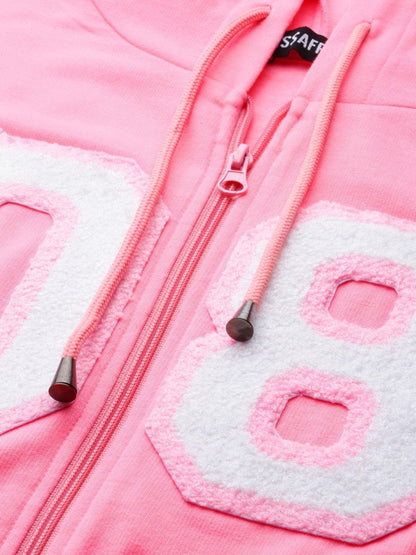 Women's Pink Fleece Zipper Hoodie Sweatshirt