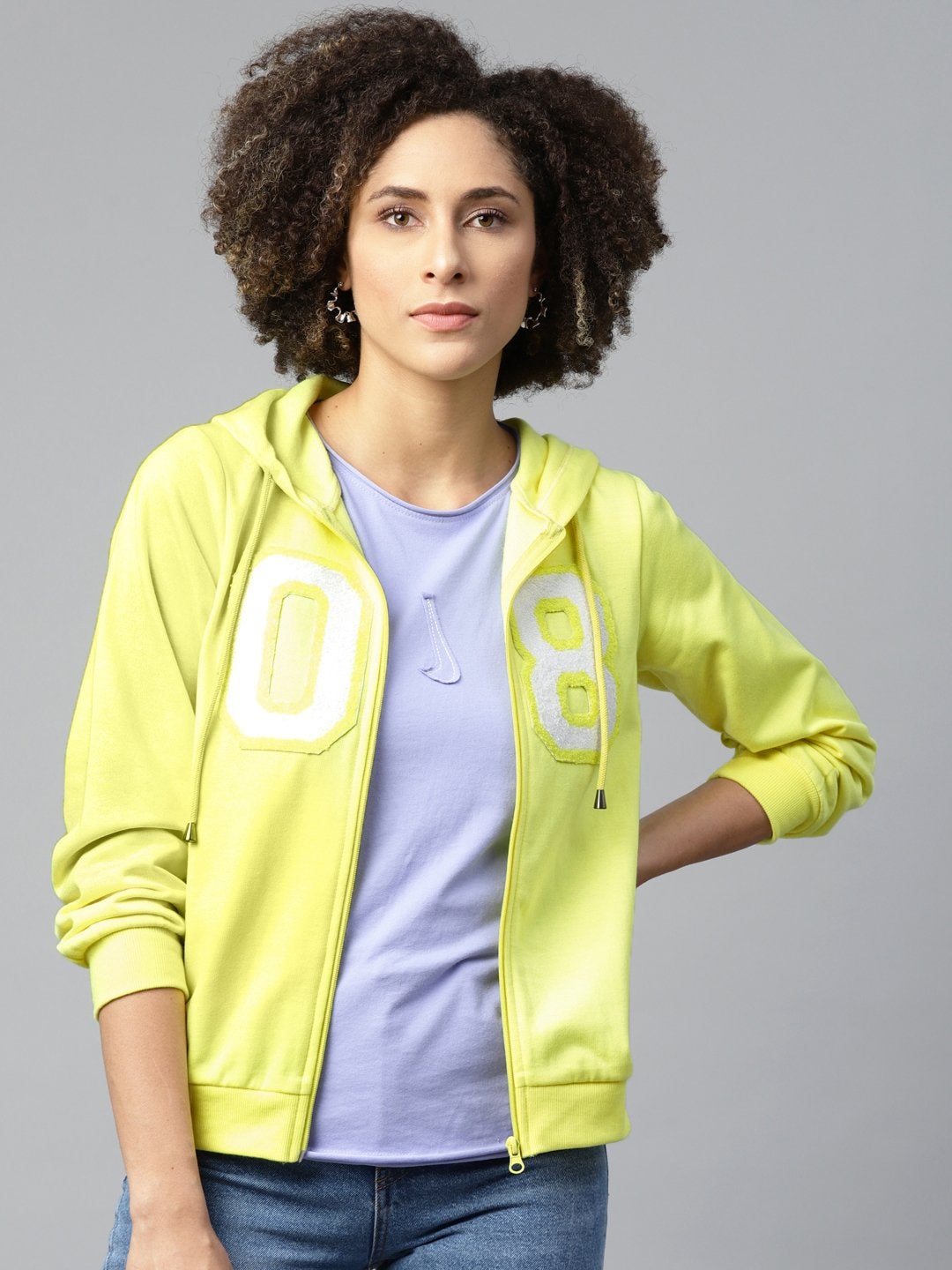 Women's Yellow Fleece Zipper Hoodie Sweatshirt