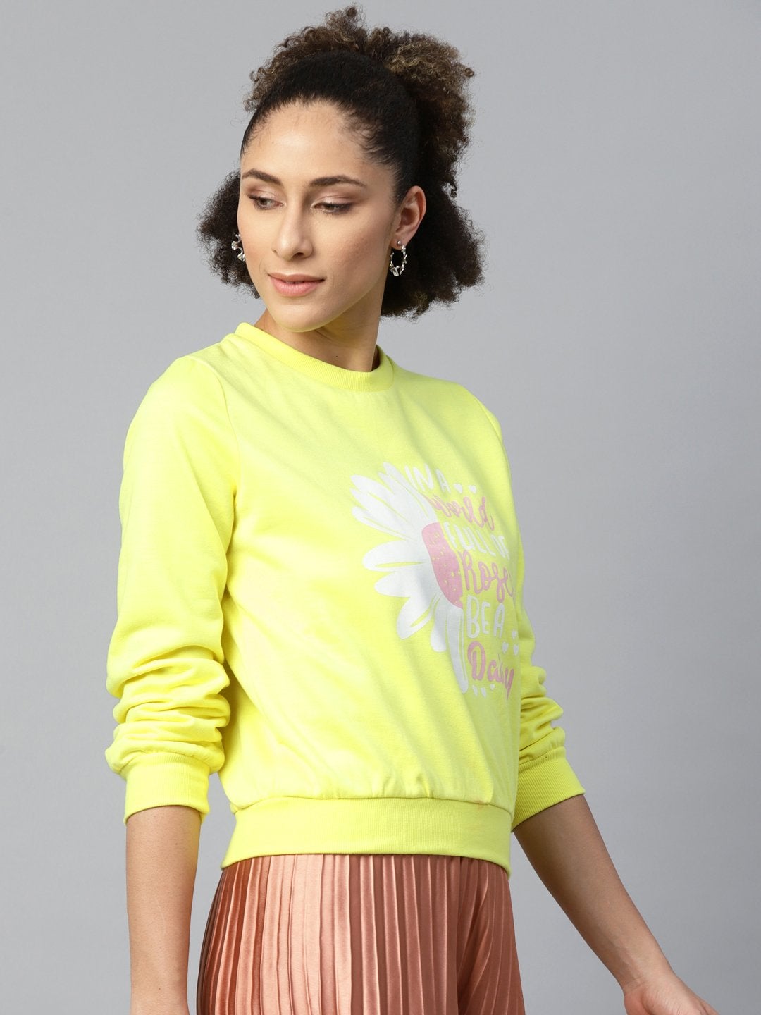 Women's Yellow Floral Print Sweatshirt