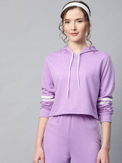 Women's Purple With White Tape Crop Hoodie