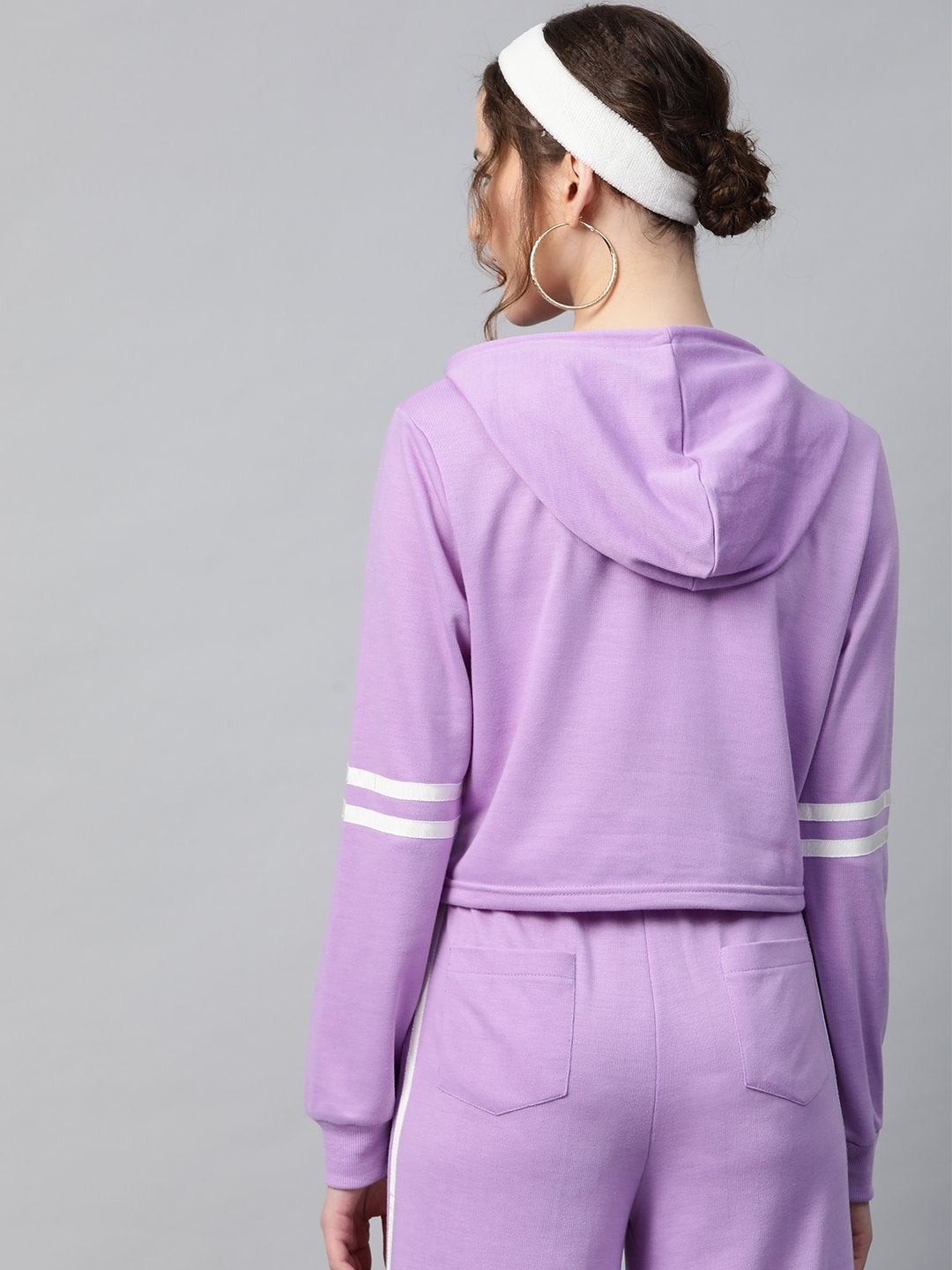 Women's Purple With White Tape Crop Hoodie