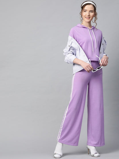 Women's Purple With White Tape Crop Hoodie