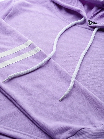 Women's Purple With White Tape Crop Hoodie