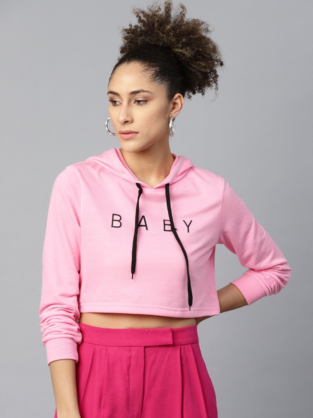 Women's Pink Baby-Print Crop Boxy Hoodie