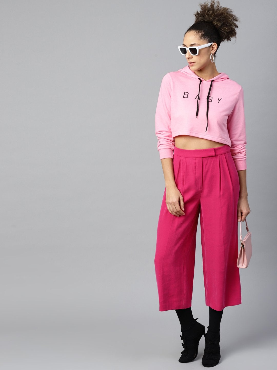 Women's Pink Baby-Print Crop Boxy Hoodie