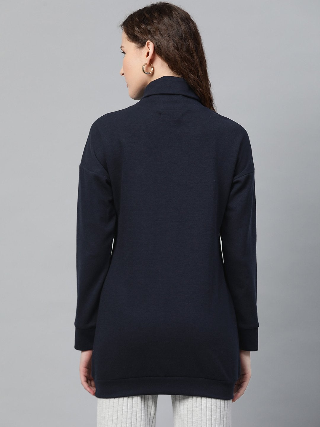Women's Navy Blue High Neck Rib Sweater