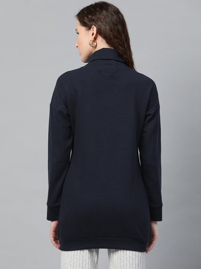 Women's Navy Blue High Neck Rib Sweater