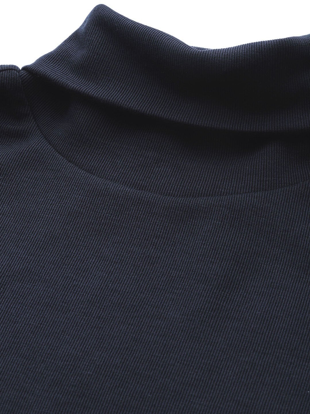 Women's Navy Blue High Neck Rib Sweater