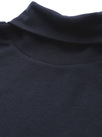 Women's Navy Blue High Neck Rib Sweater