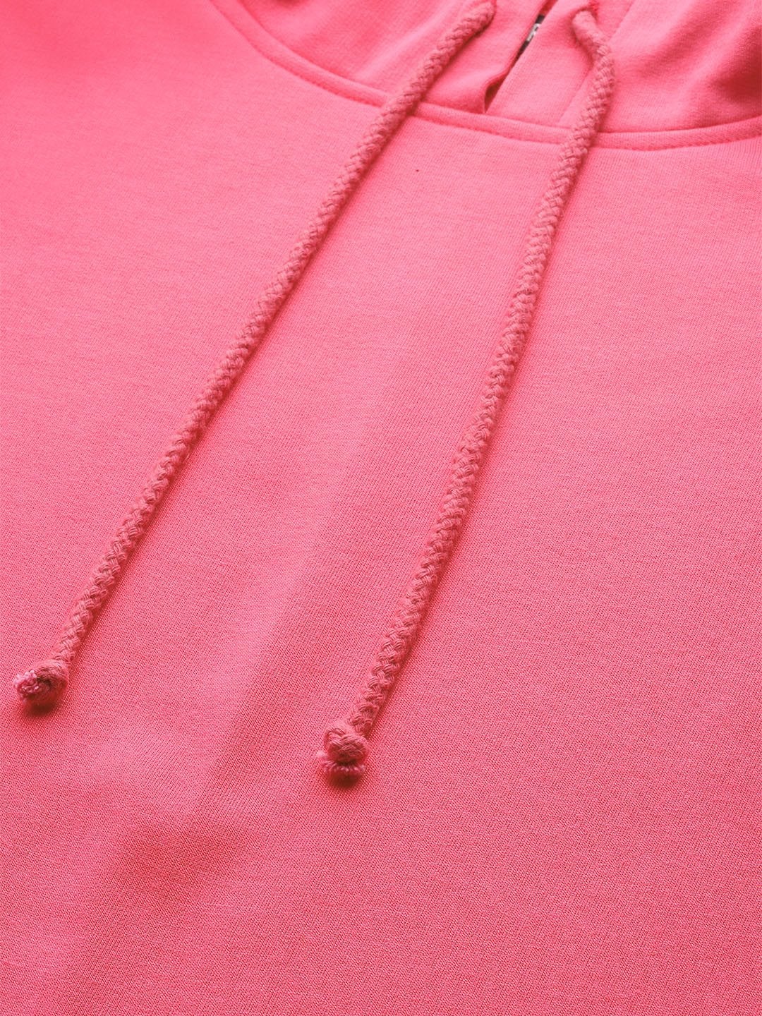 Women's Fuchsia Pocket Detail At Sleeve Hoodie