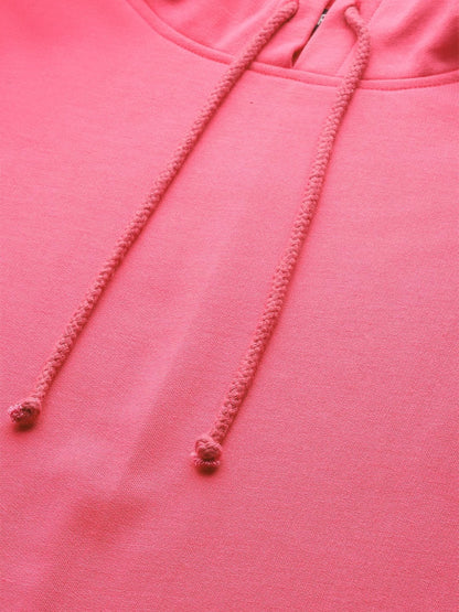 Women's Fuchsia Pocket Detail At Sleeve Hoodie