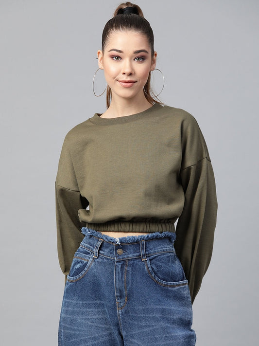 Women's Olive Crop Sweatshirt