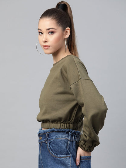 Women's Olive Crop Sweatshirt