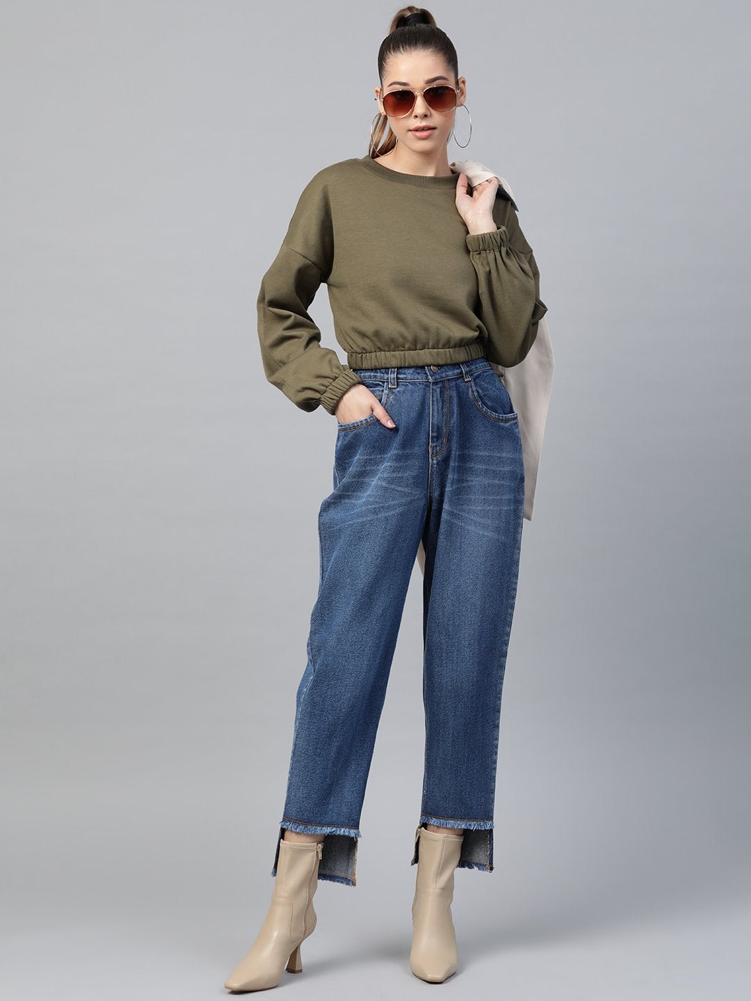 Women's Olive Crop Sweatshirt