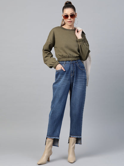 Women's Olive Crop Sweatshirt