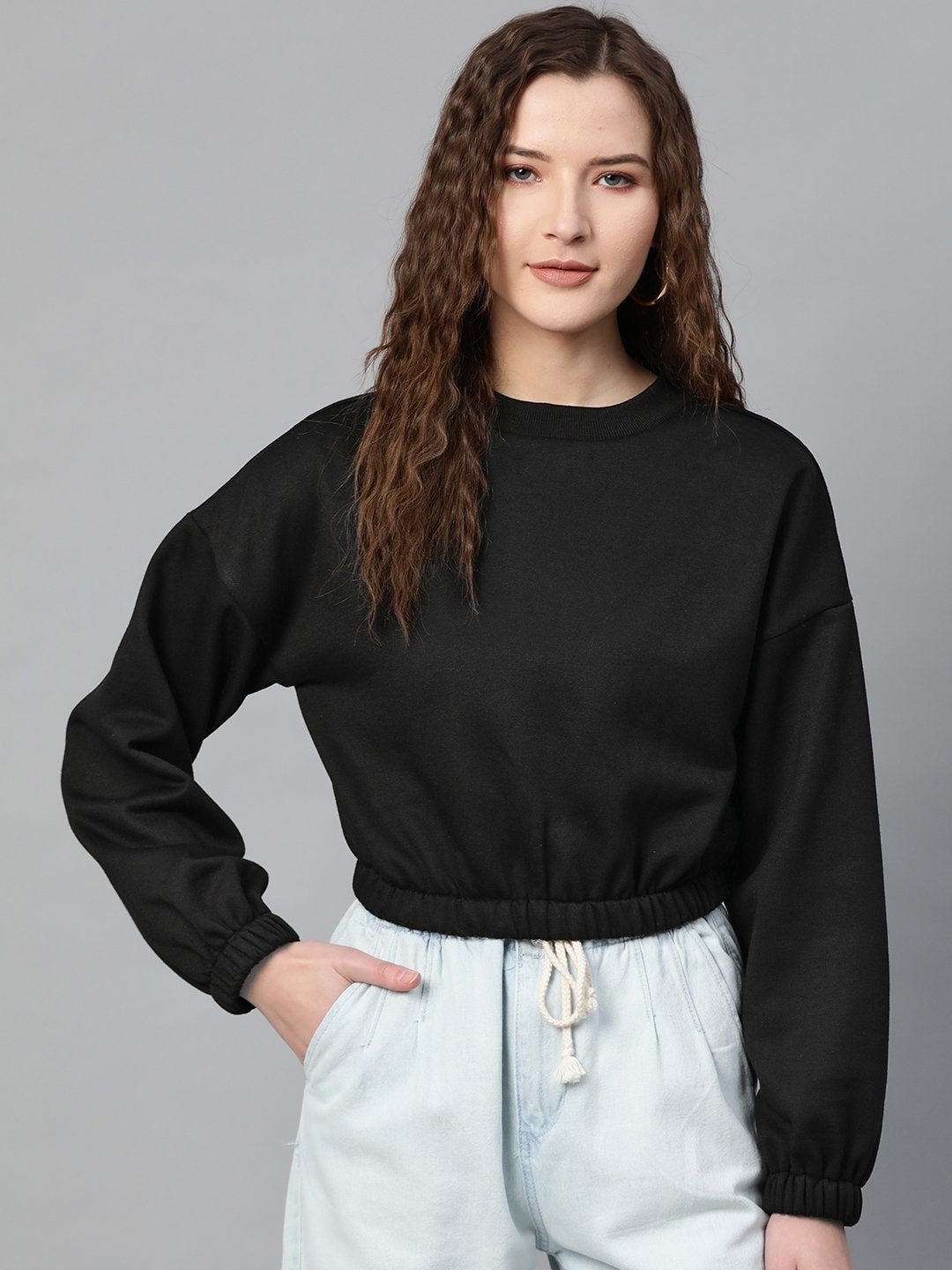 Women's Black Crop Sweatshirt