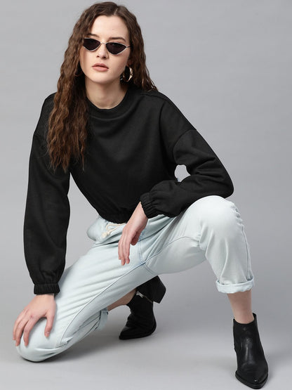 Women's Black Crop Sweatshirt