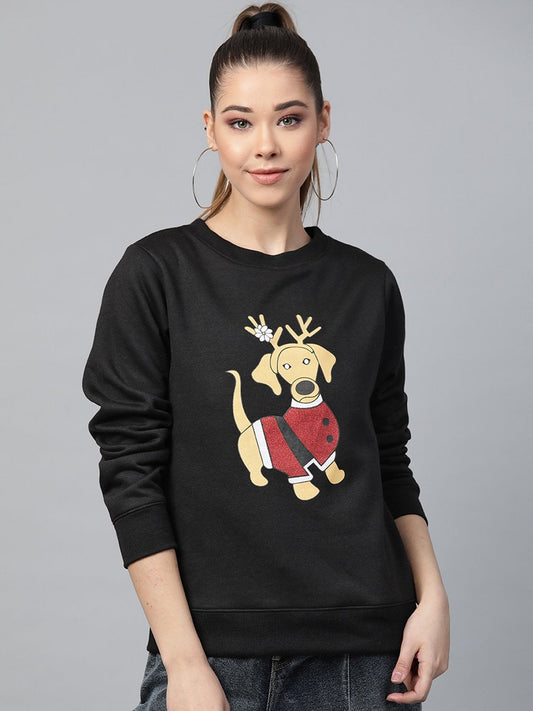 Women's Black Christmas Dog Print Sweatshirt