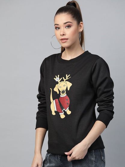 Women's Black Christmas Dog Print Sweatshirt