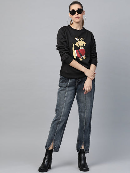 Women's Black Christmas Dog Print Sweatshirt