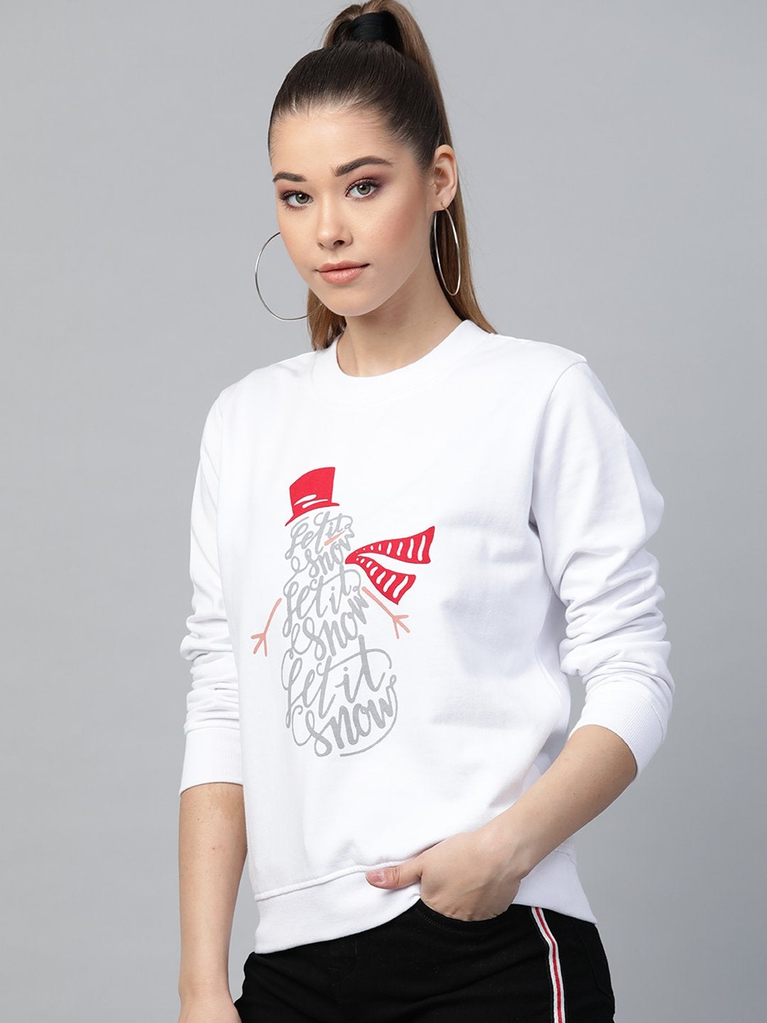 Women's White Let It Snow Print Sweatshirt