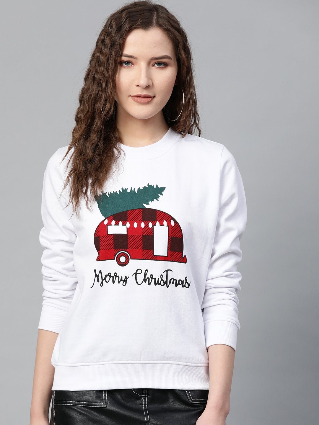 Women's White Merry Christmas Print Sweatshirt