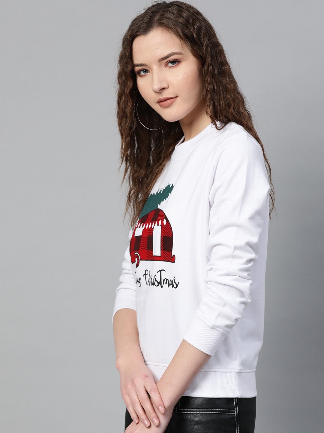 Women's White Merry Christmas Print Sweatshirt