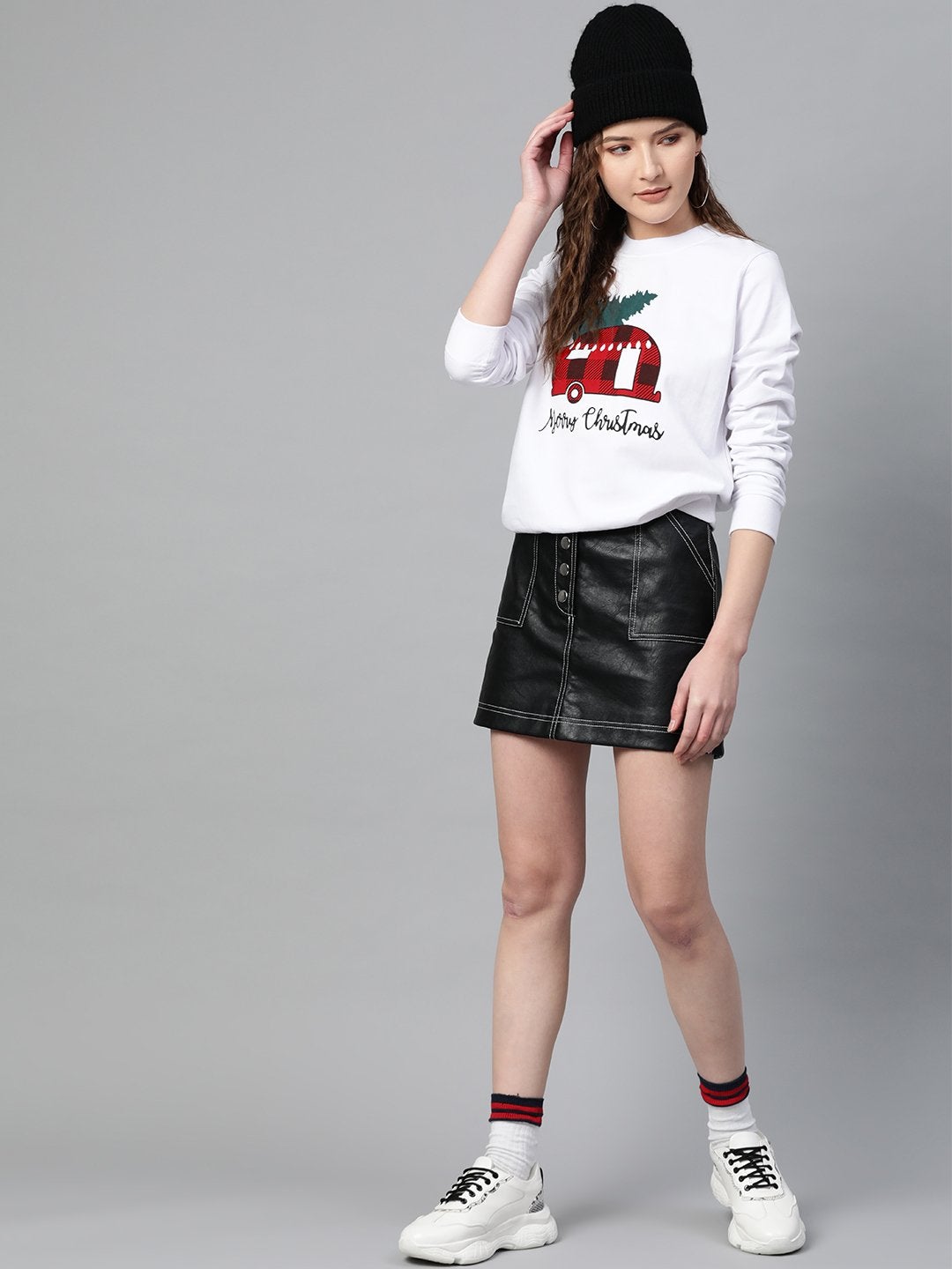Women's White Merry Christmas Print Sweatshirt