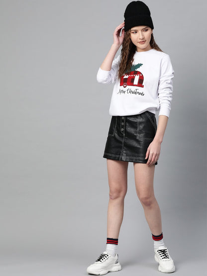 Women's White Merry Christmas Print Sweatshirt