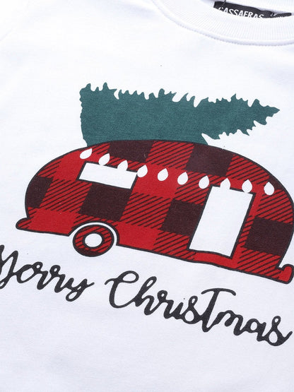 Women's White Merry Christmas Print Sweatshirt