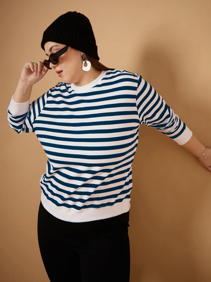 Women's Navy Blue Striped Sweater