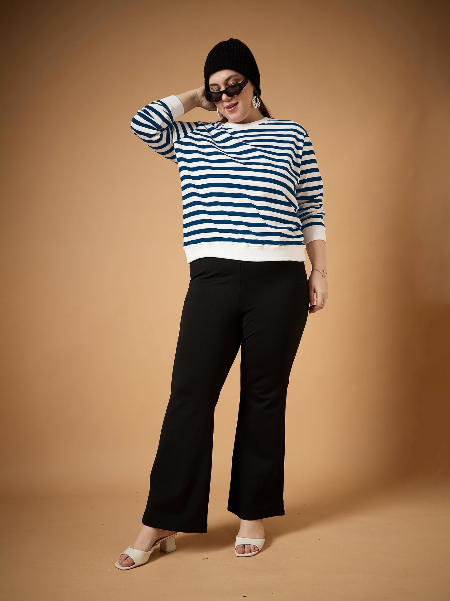 Women's Navy Blue Striped Sweater