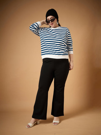 Women's Navy Blue Striped Sweater