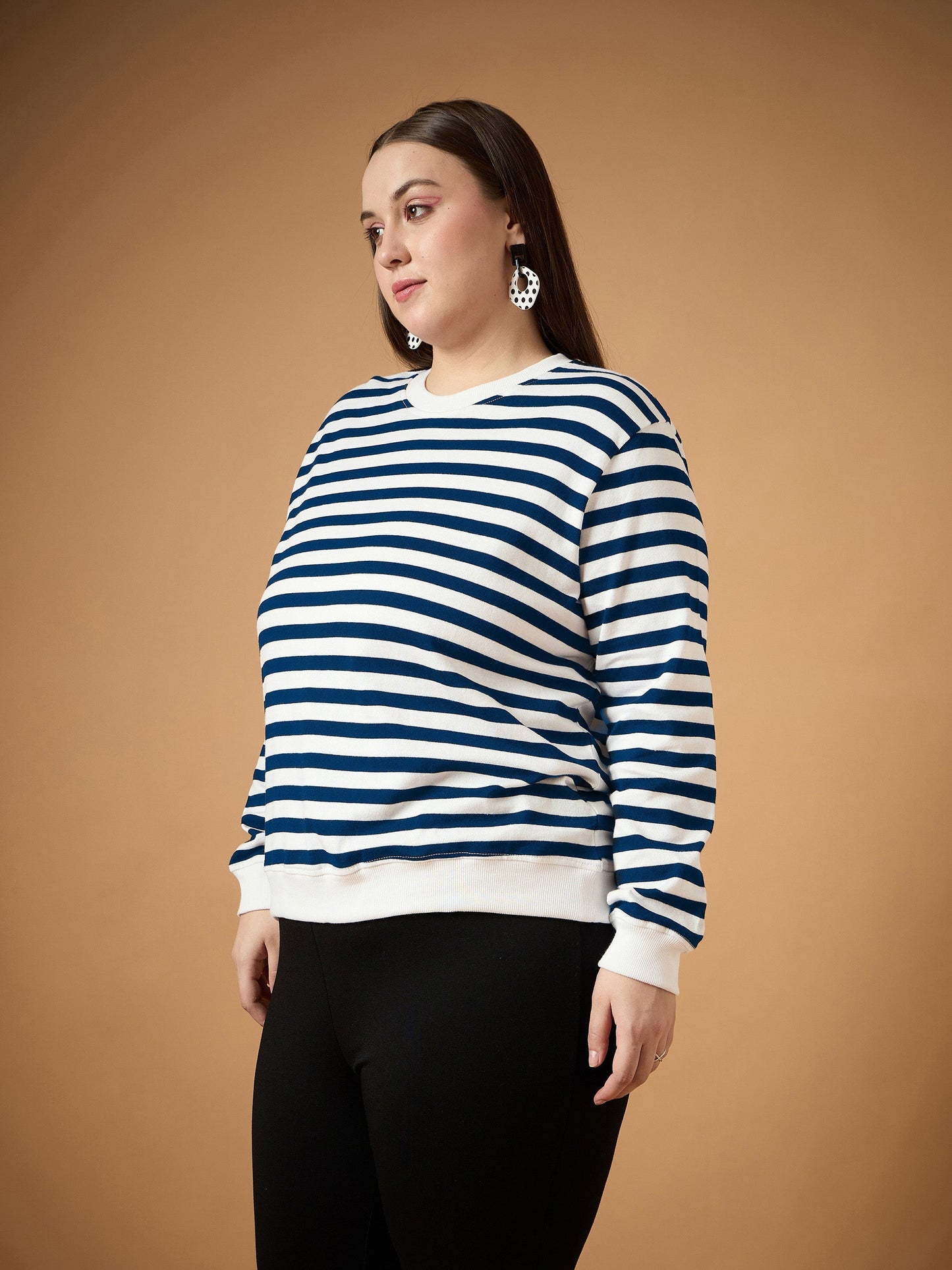 Women's Navy Blue Striped Sweater