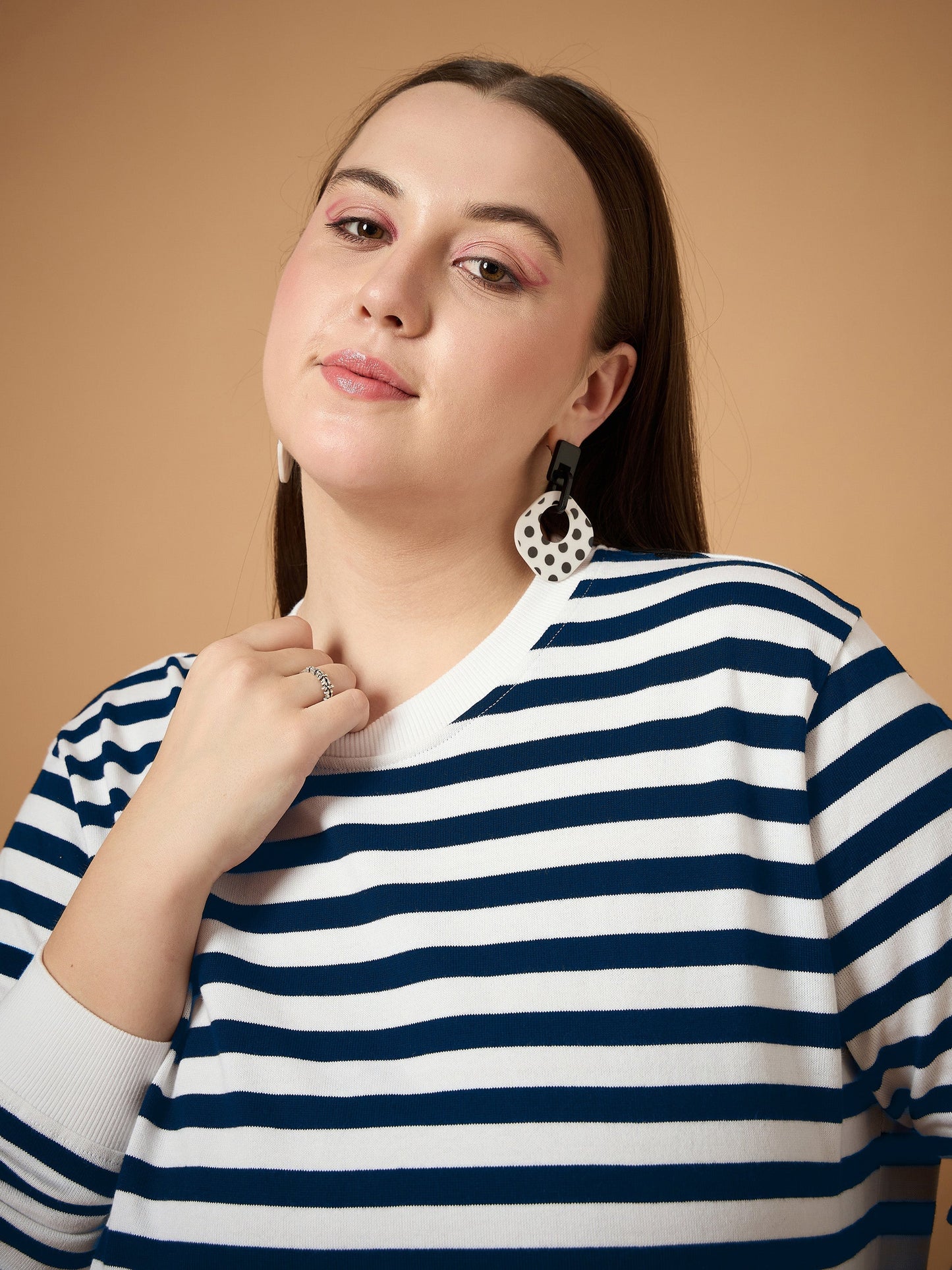 Women's Navy Blue Striped Sweater