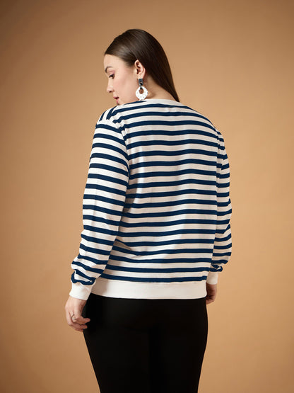 Women's Navy Blue Striped Sweater