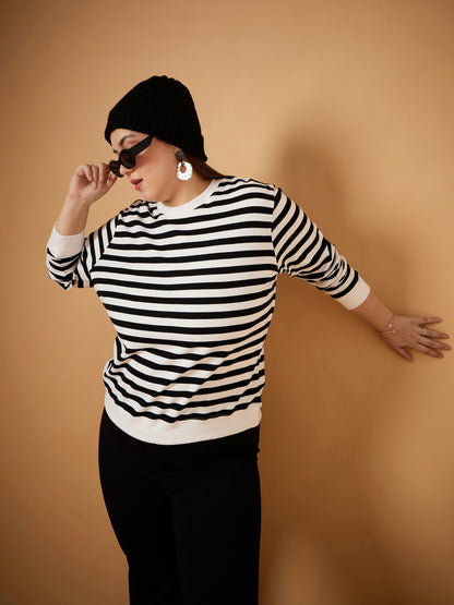 Women's Black Striped Sweater