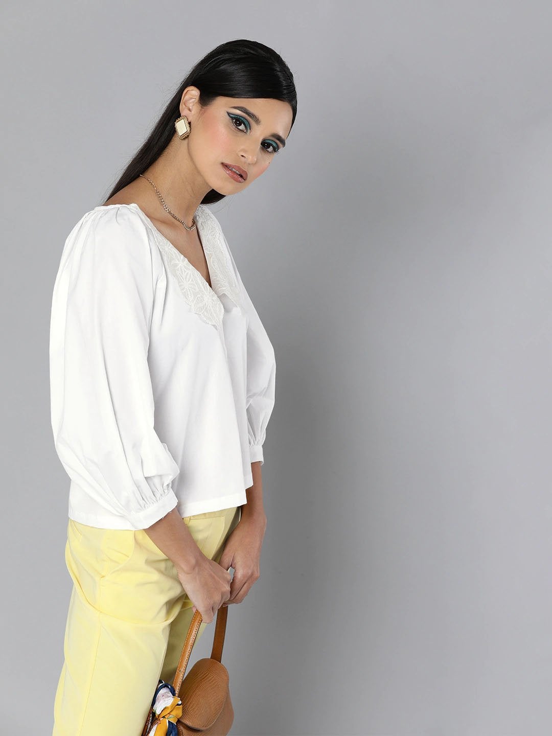 Women's White Embroidered Collar Top