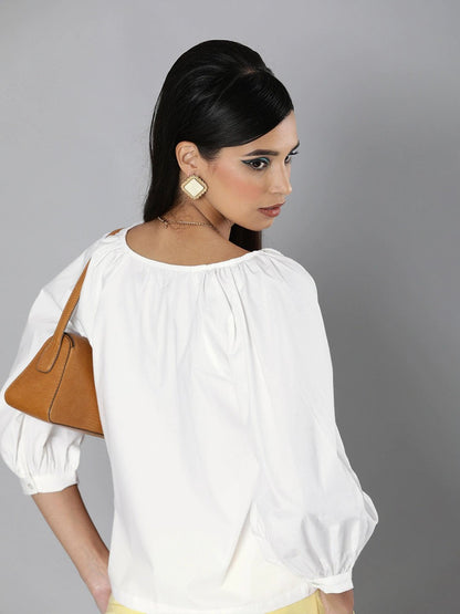 Women's White Embroidered Collar Top