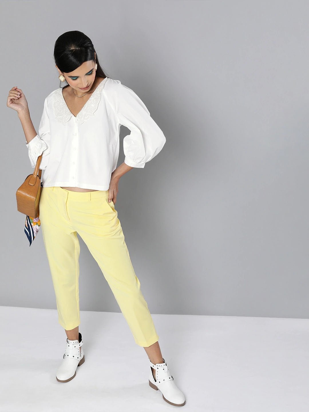 Women's White Embroidered Collar Top