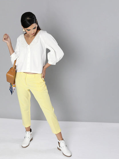 Women's White Embroidered Collar Top