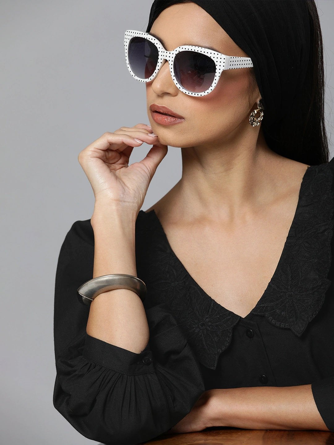 Women's Black Embroidered Collar Top